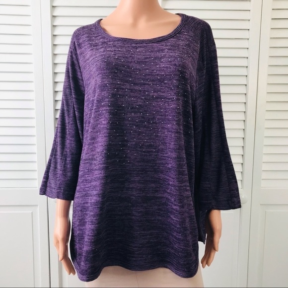 2/$50 REBECCA MALONE Plus Size Purple Studded Sweater Size 1X - Picture 1 of 8